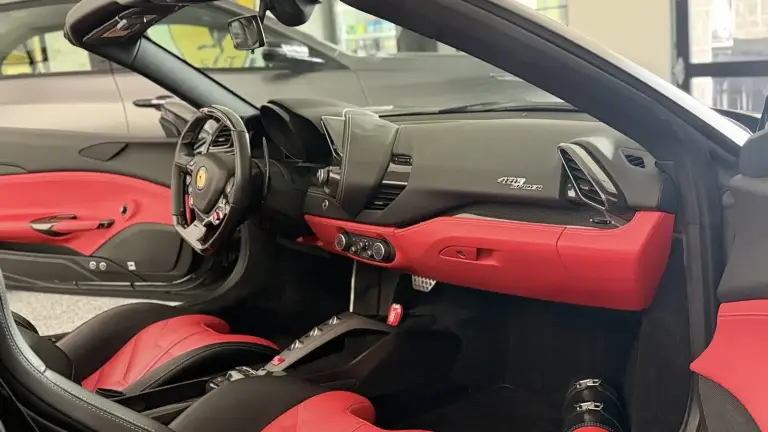 Ferrari 488 red leather and carbon interior after an interior detail